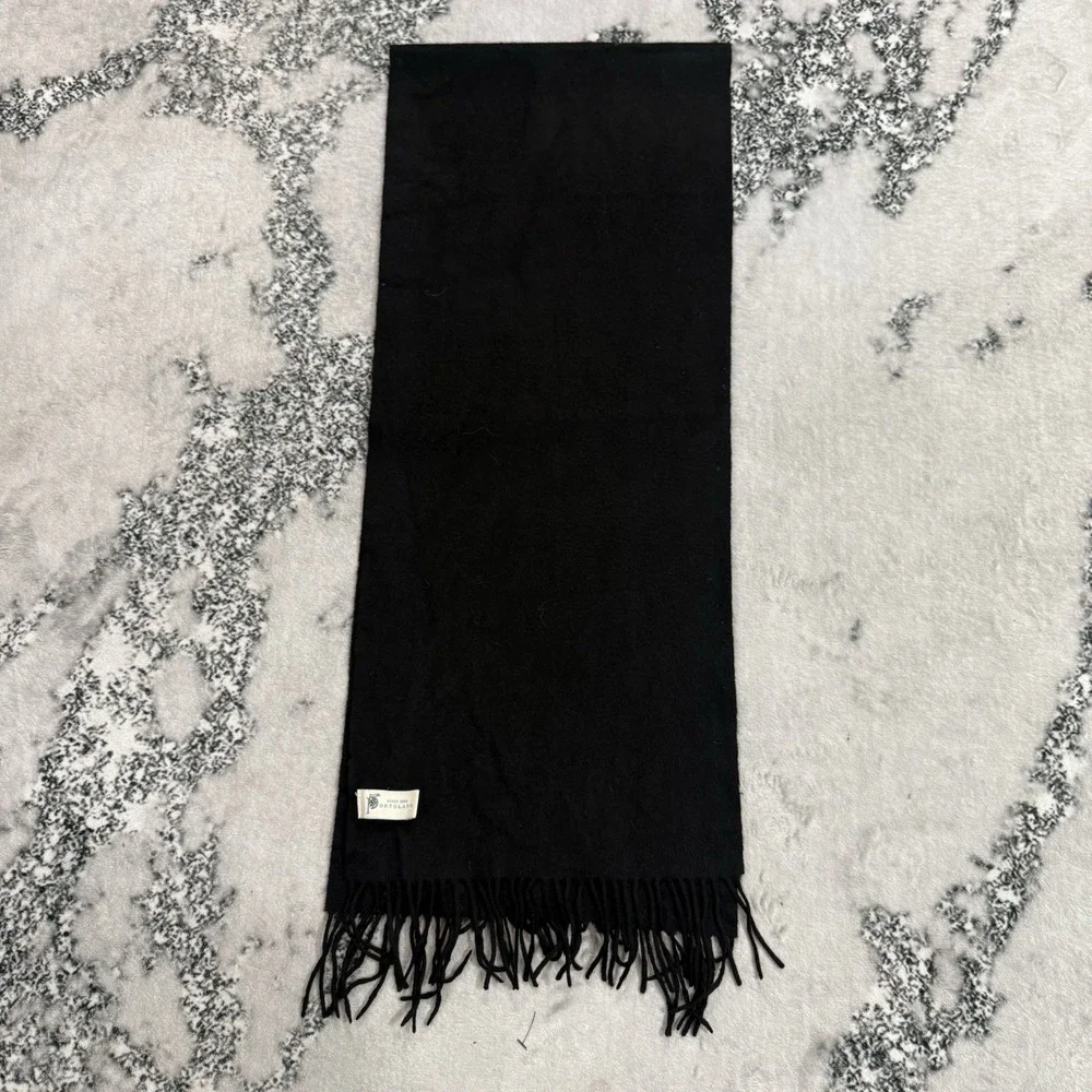Portolano 100% Cashmere Scarf Black Fringe Soft Winter  Luxury Solid